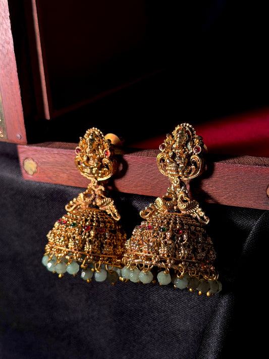 Matt Finish Partywear Golden Temple Earring