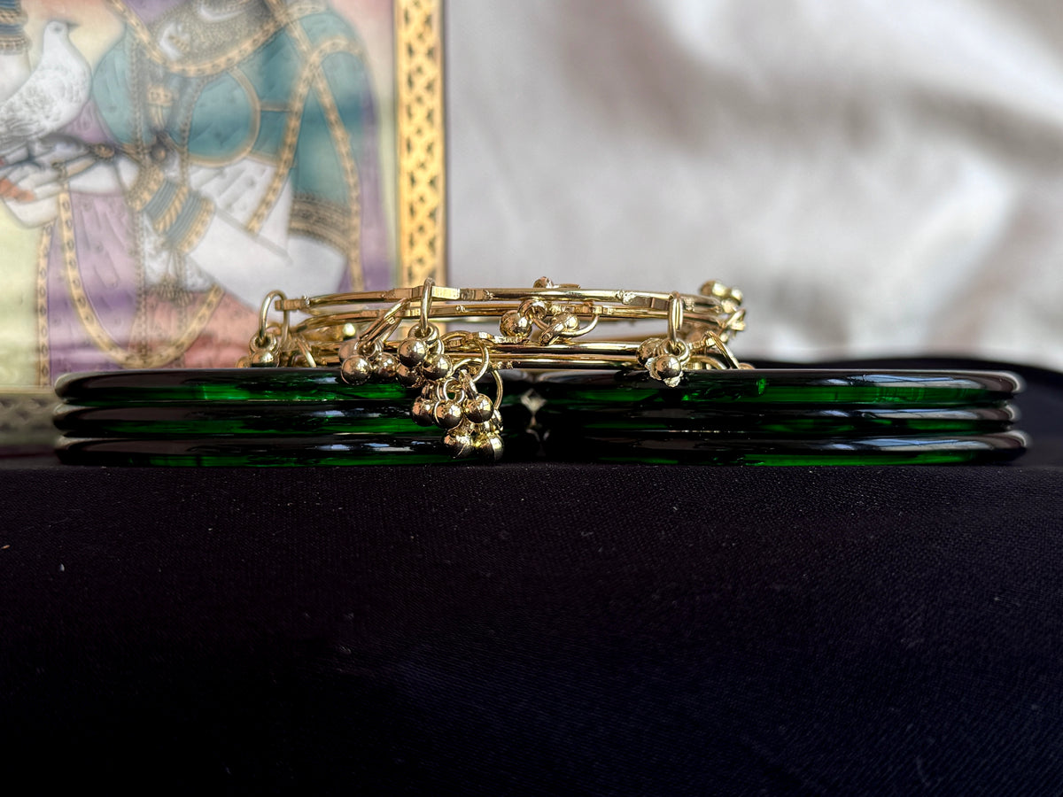 Glass Bangles with Golden Metal Bangles set