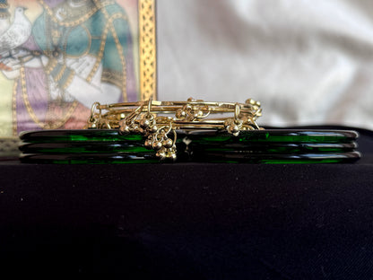 Glass Bangles with Golden Metal Bangles set