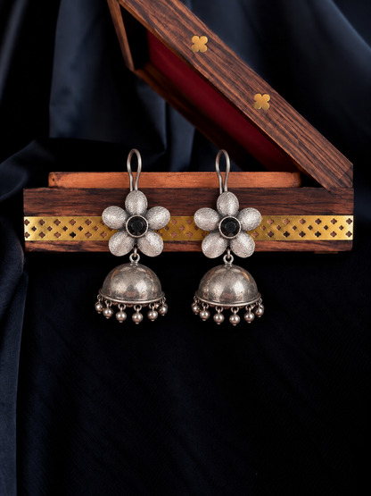 Oxidized Flower Top with Jumki Earring