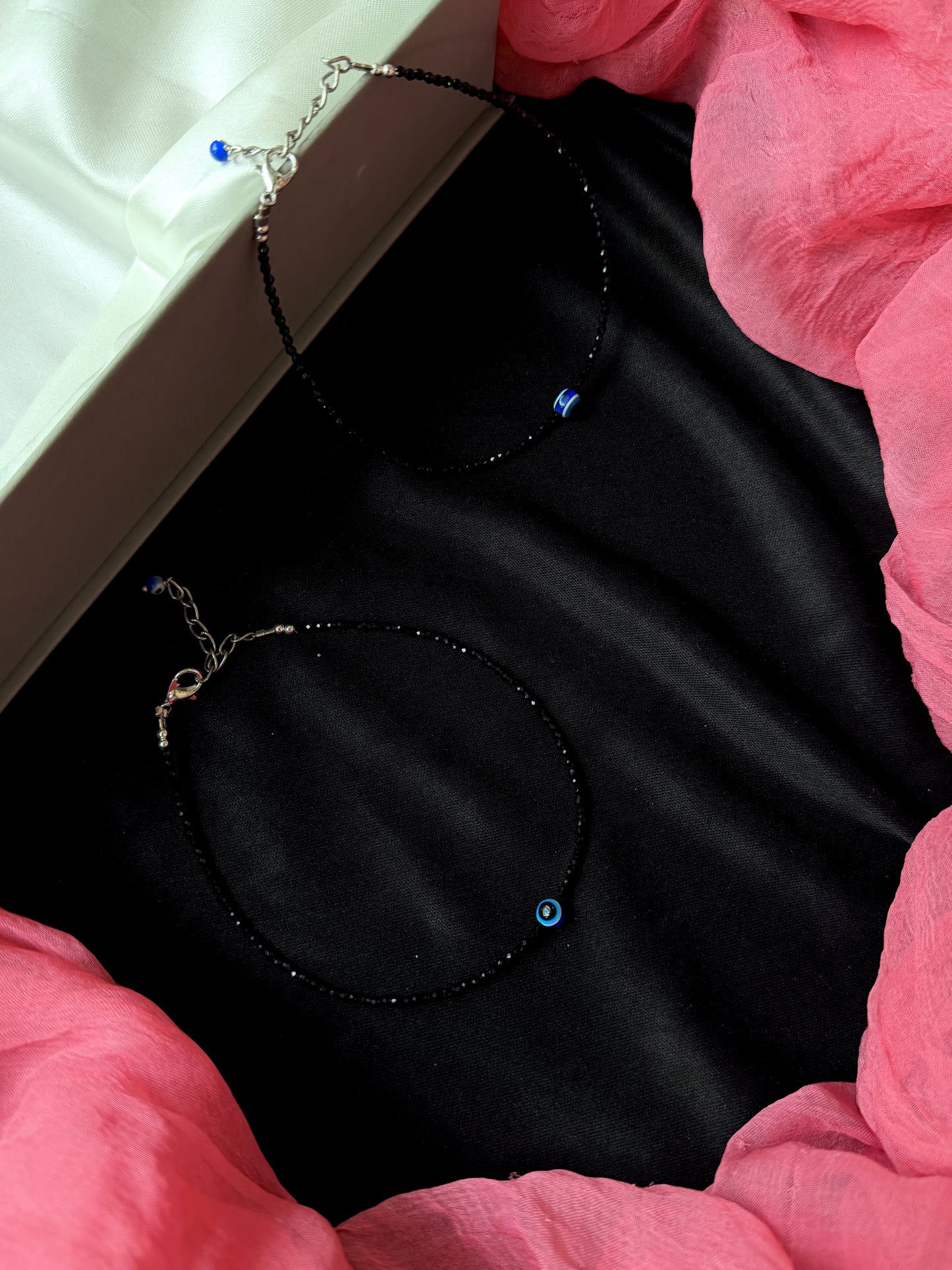 Black Beaded Evel Eye Anklet