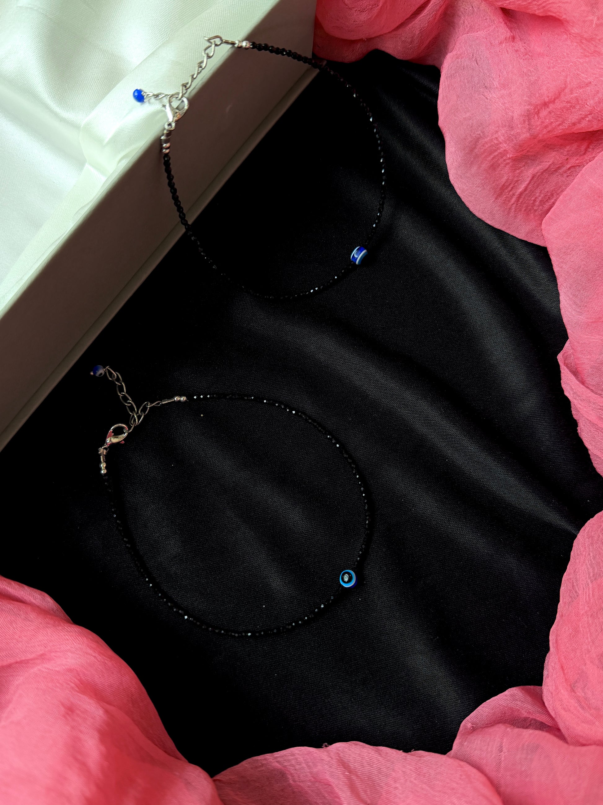 Black Beaded Evel Eye Anklet