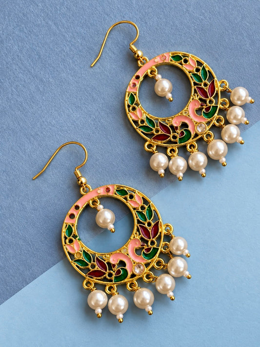 Meenakari Round shape Flower Print Earring