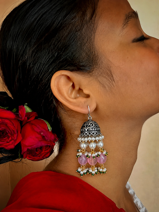 Stone Beaded Oxidized Ethnic Earring