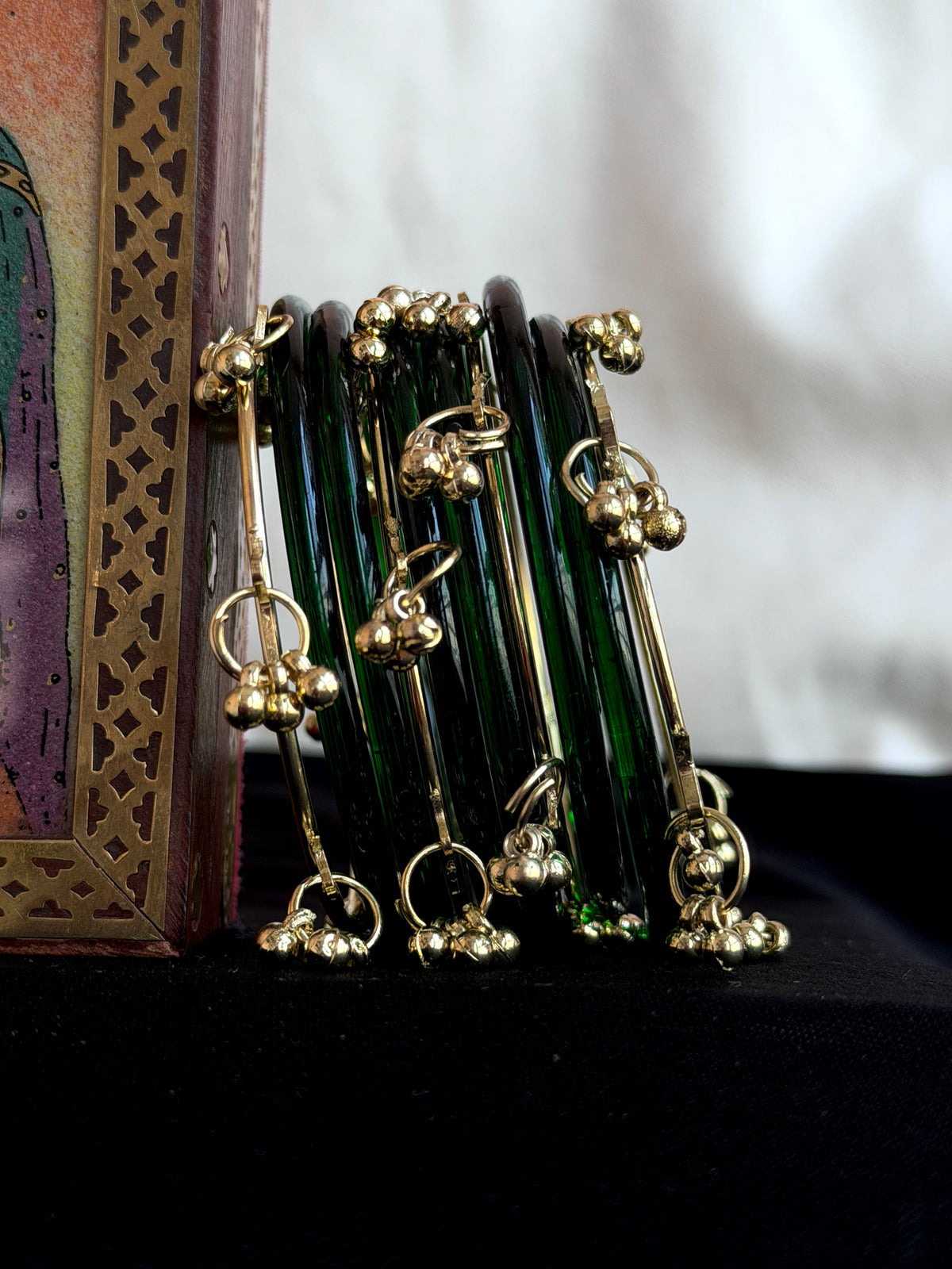 Glass Bangles with Golden Metal Bangles set
