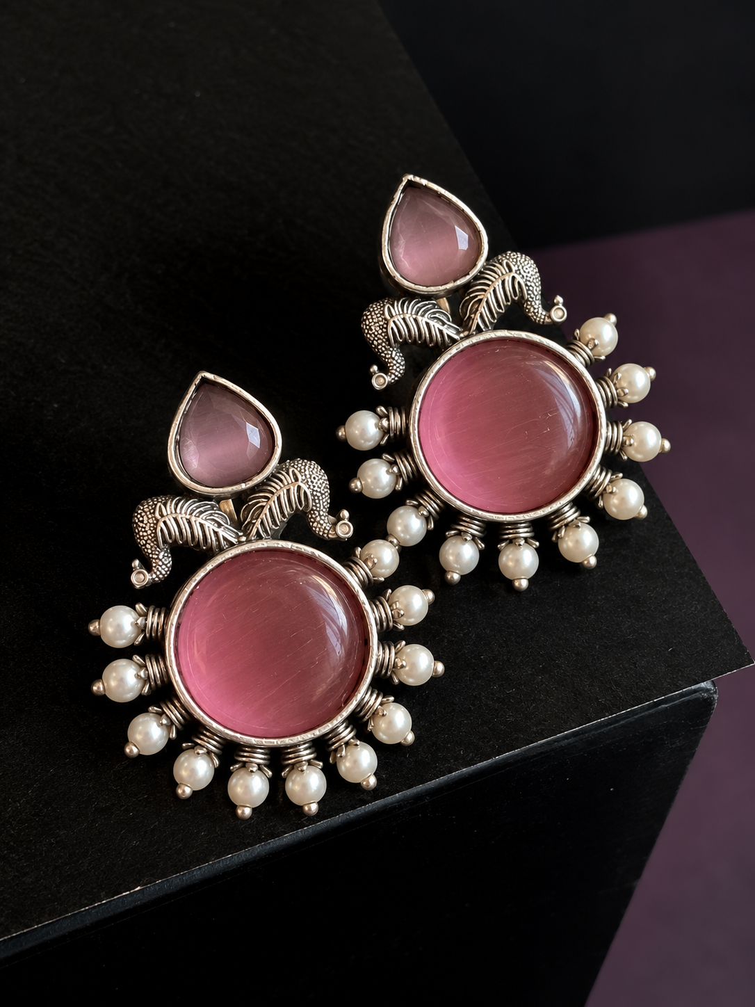 Silver Replica Big Monalisa Stone Circular Stud Earring