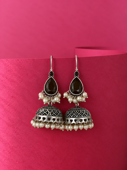 Monalisa Stone top with black polish jhumki Earring