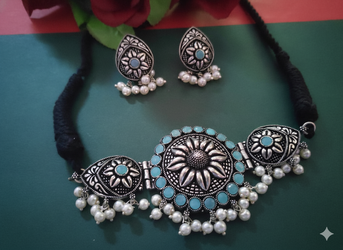 Oxidized Choker with Earring set