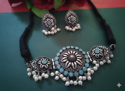 Oxidized Choker with Earring set