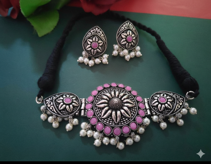 Oxidized Choker with Earring set