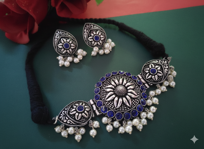 Oxidized Choker with Earring set