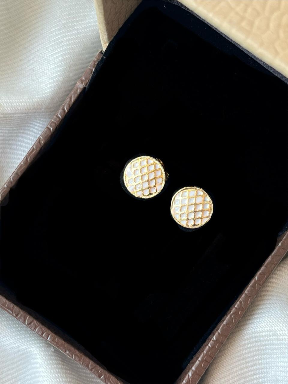 Gold-Plated Meenakari Checkered Small Stud Earring