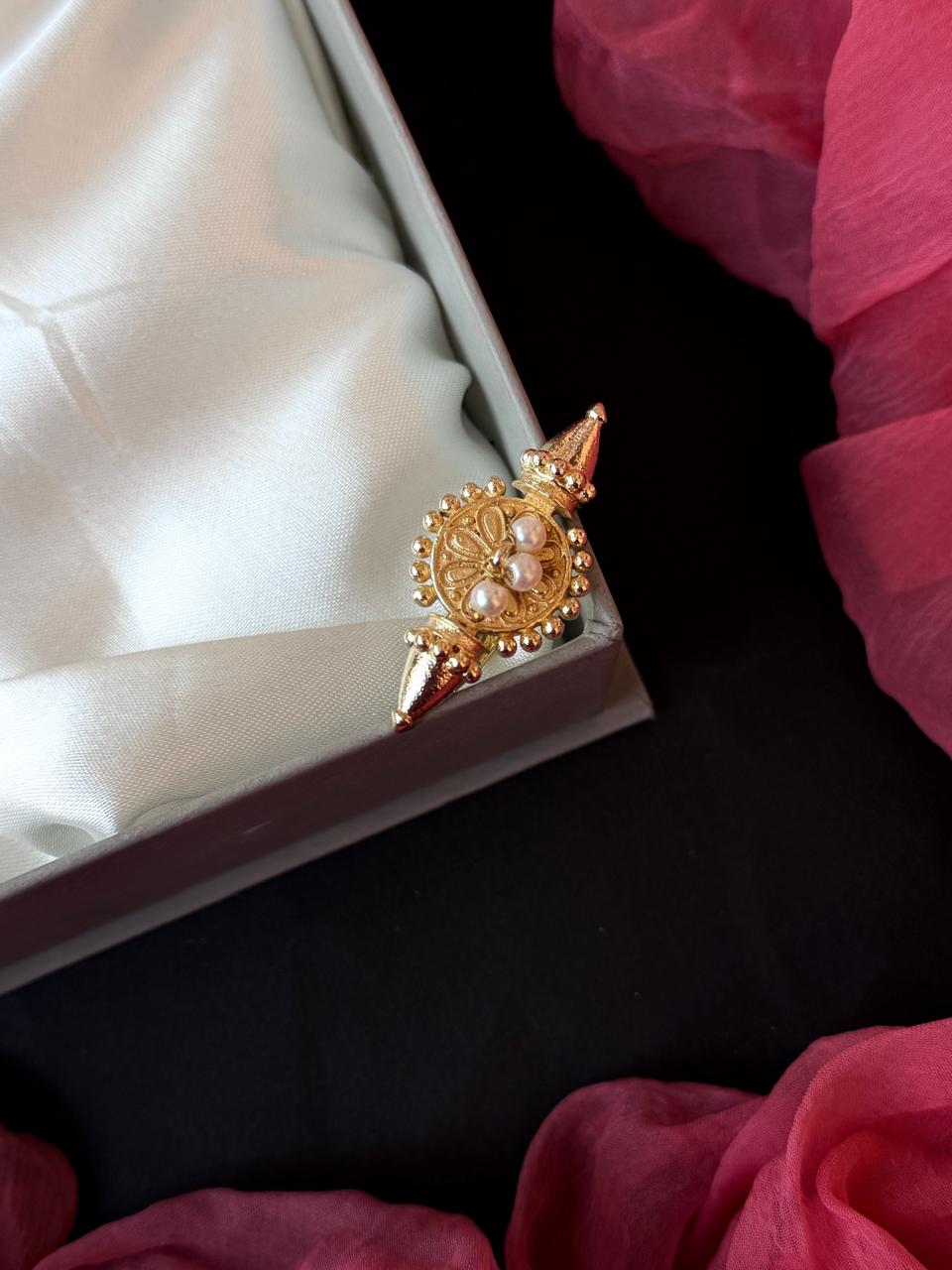 Golden Floral Beaded Ring