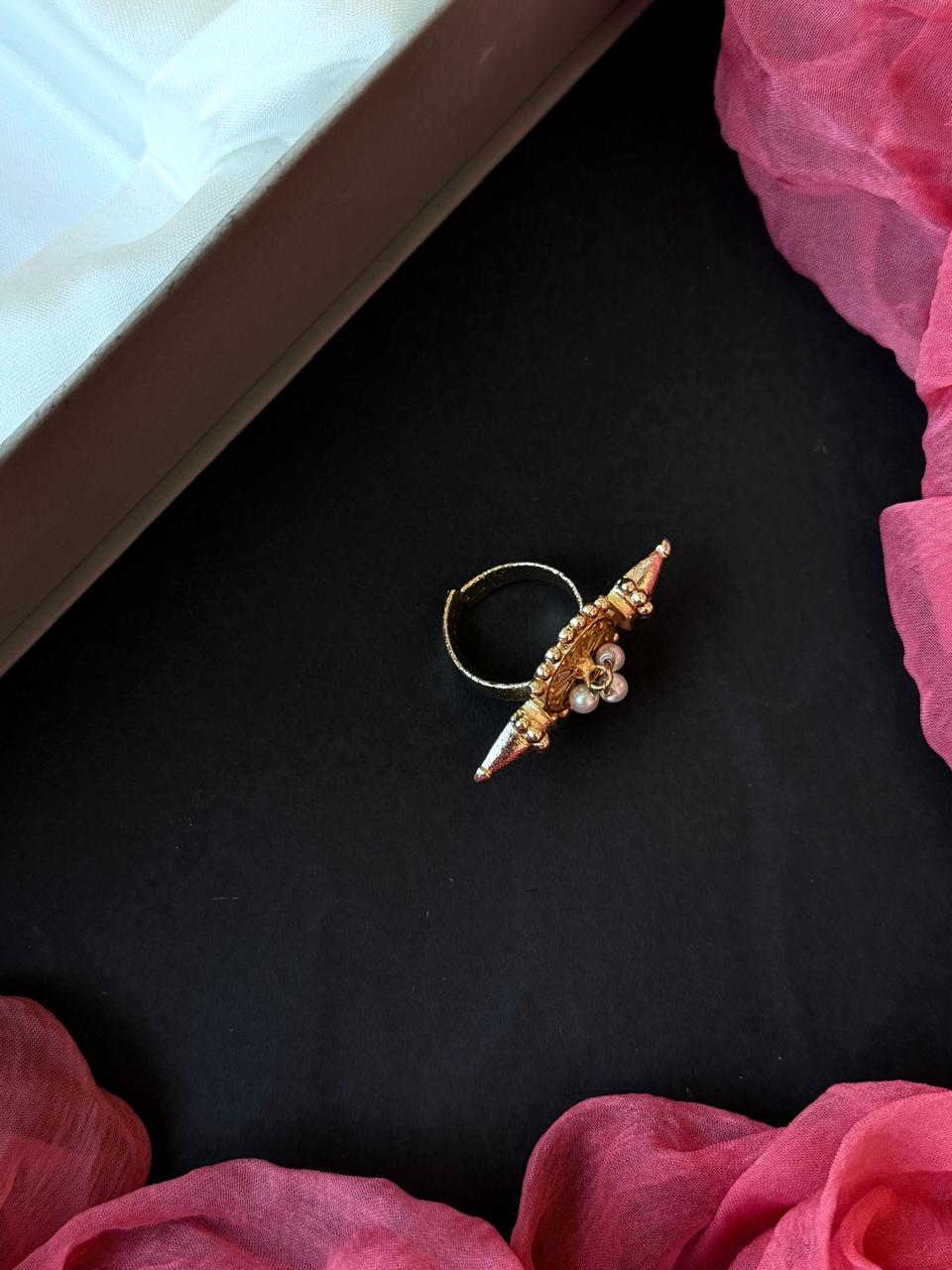 Golden Floral Beaded Ring