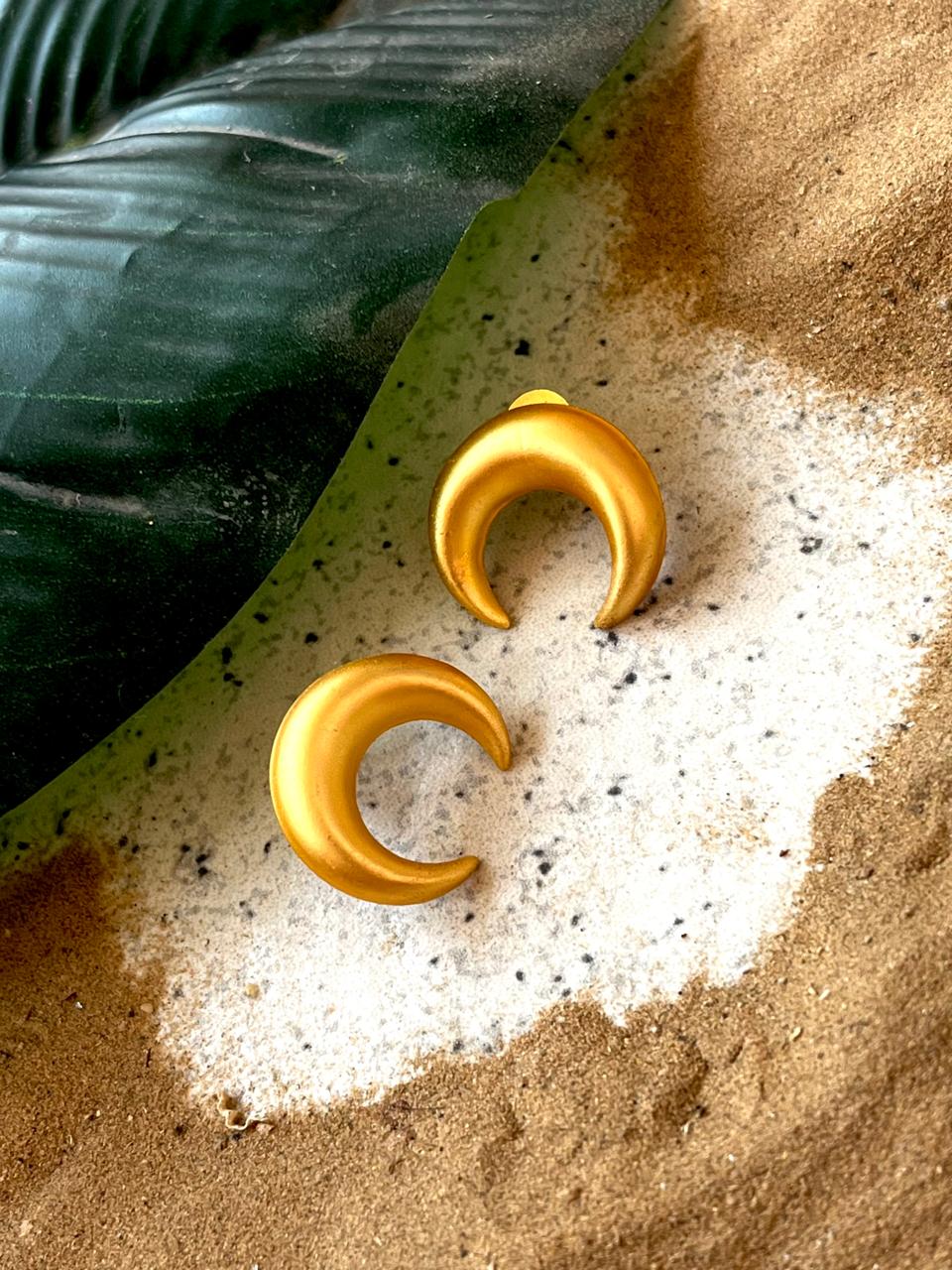 Golden Moon Shape Stud Earring