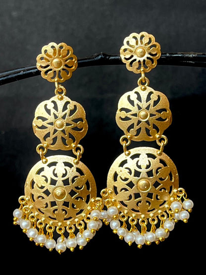 Golden Three Floral Beaded Earring