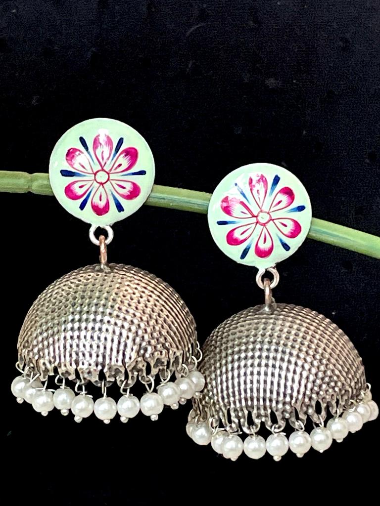 Hand Painted Top with Oxidized Jhumka Earring