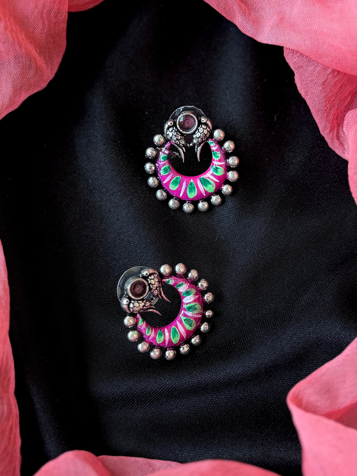 Hand Painted Silver Replica Earring