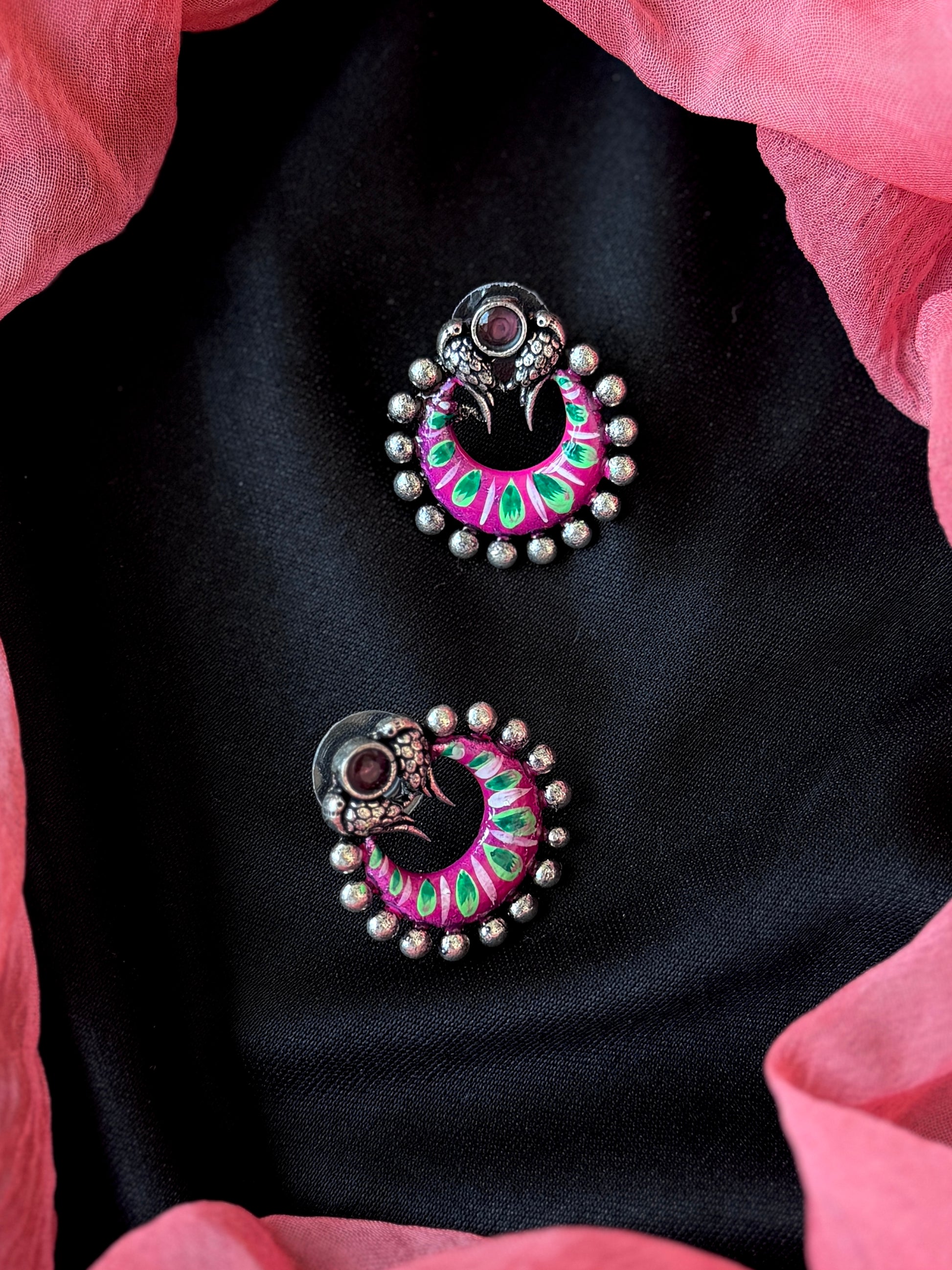 Hand Painted Silver Replica Earring