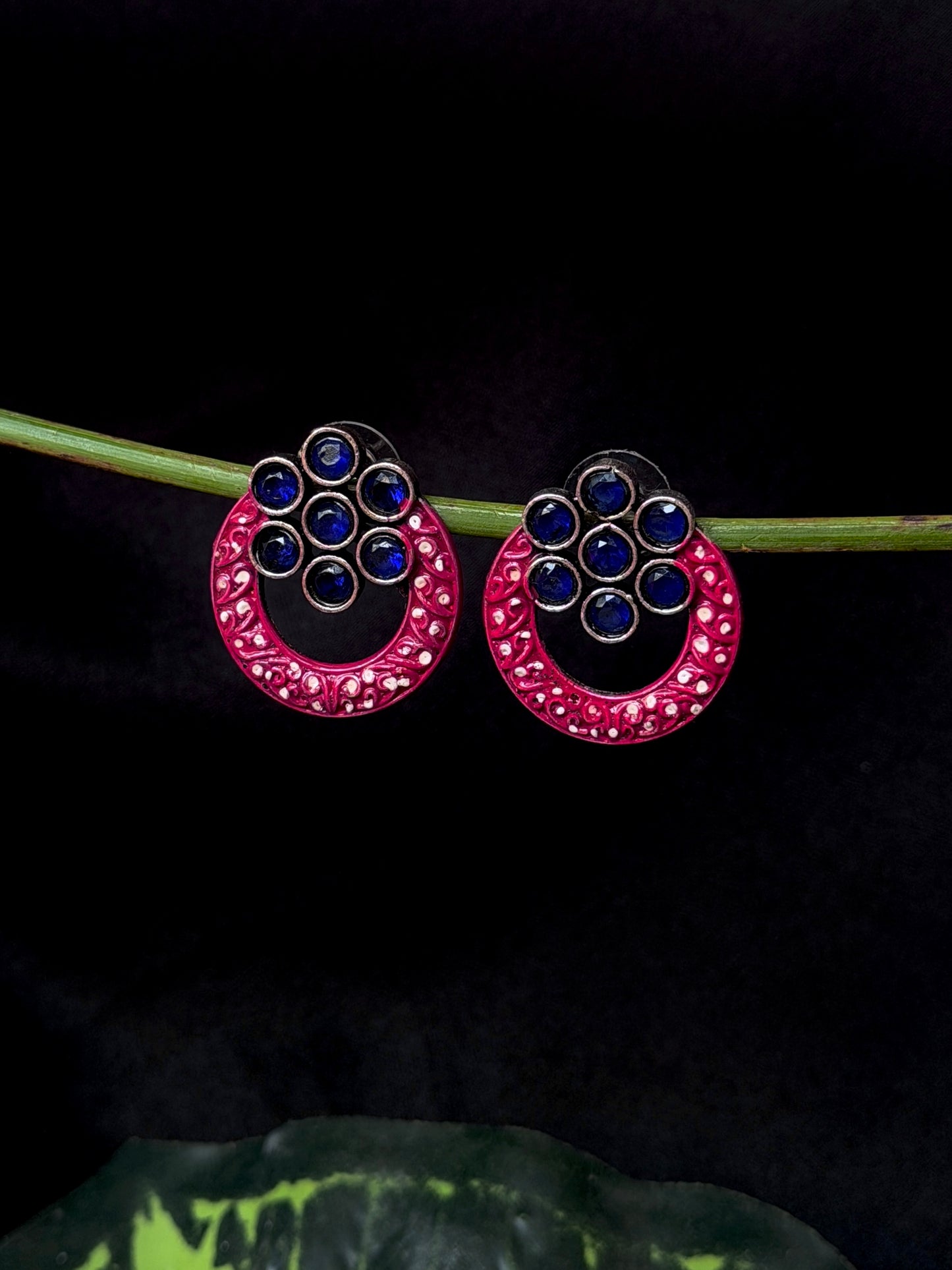 Hand Painted monalisa Stone Oxidized Earring