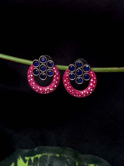 Hand Painted monalisa Stone Oxidized Earring