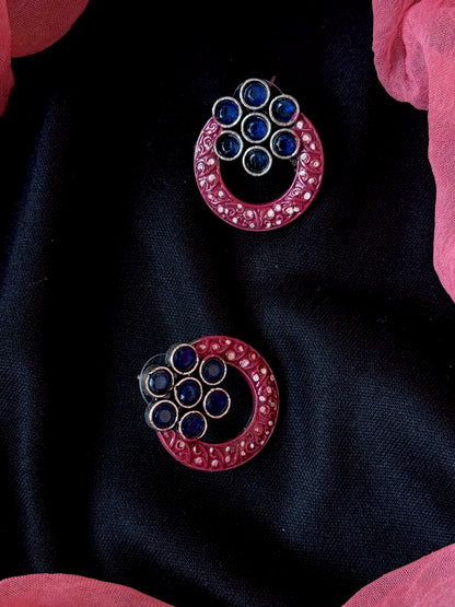 Hand Painted monalisa Stone Oxidized Earring