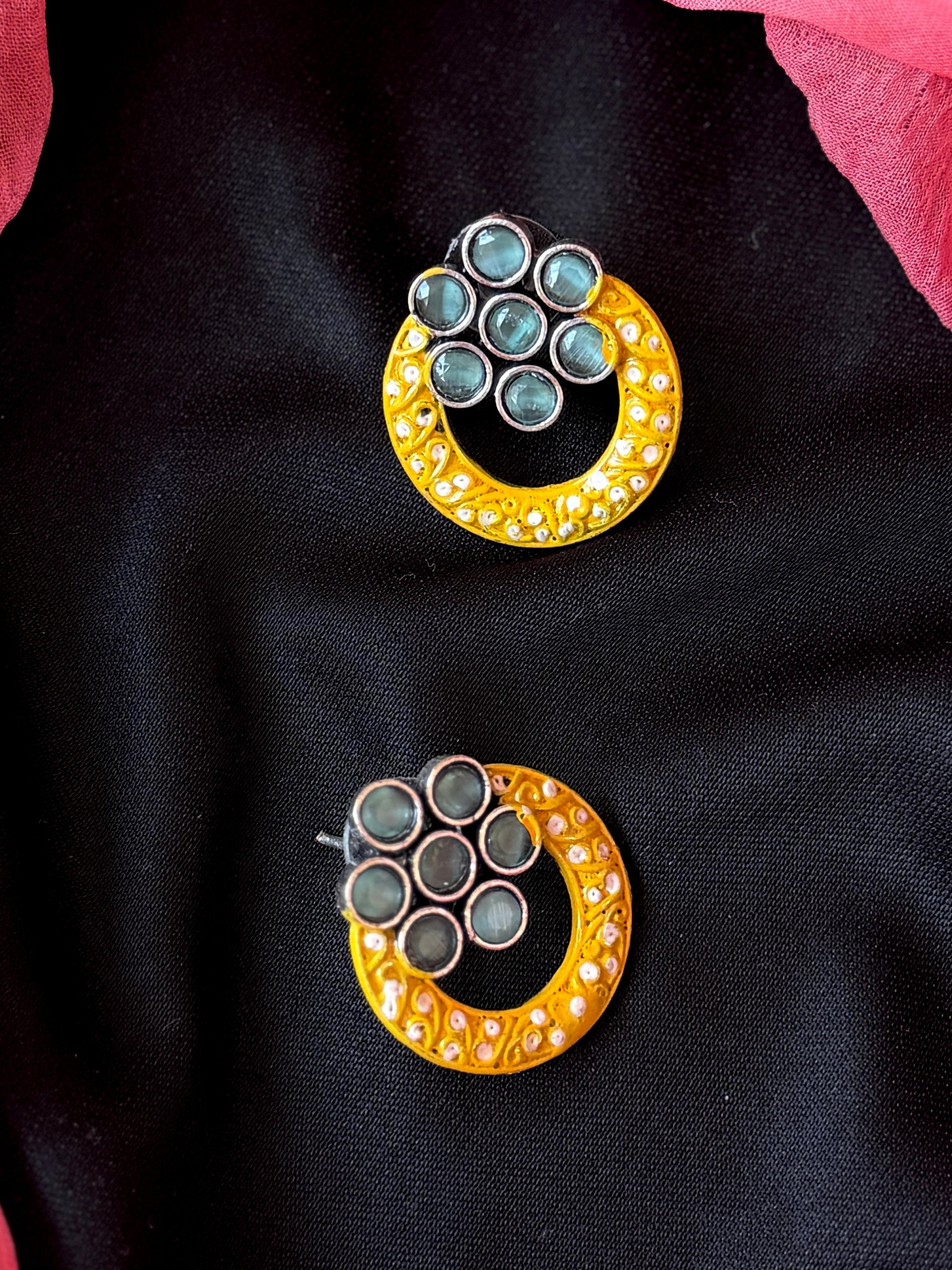 Hand Painted monalisa Stone Oxidized Earring