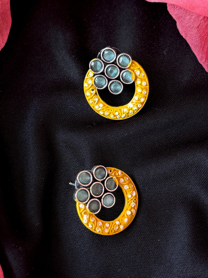 Hand Painted monalisa Stone Oxidized Earring
