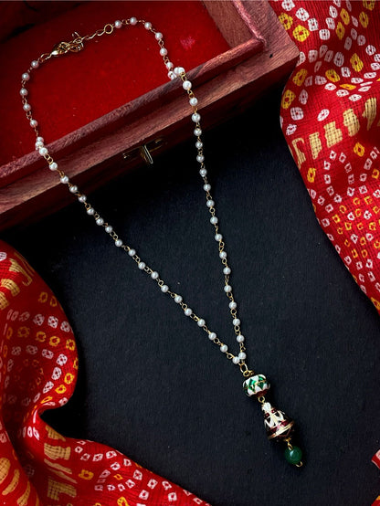 Handmade Shell Pearl Chain Meenakari Pendant Necklace