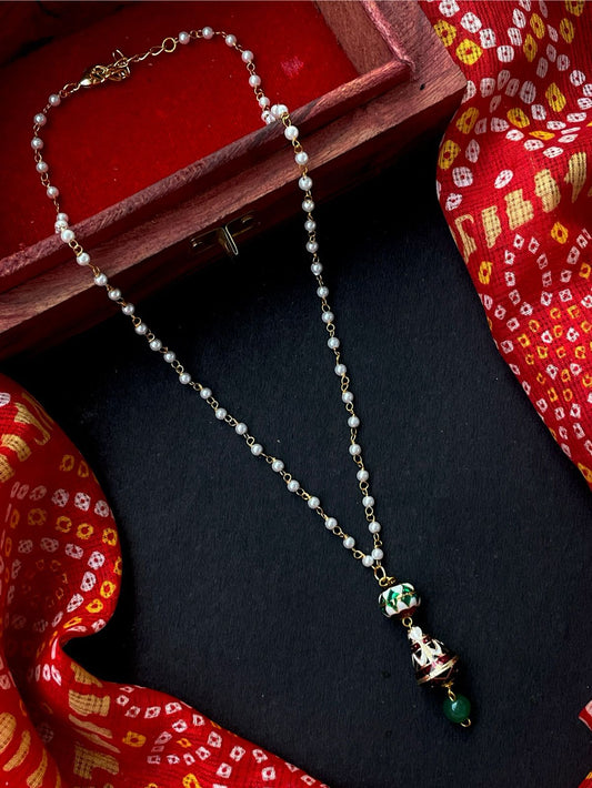 Handmade Shell Pearl Chain Meenakari Pendant Necklace
