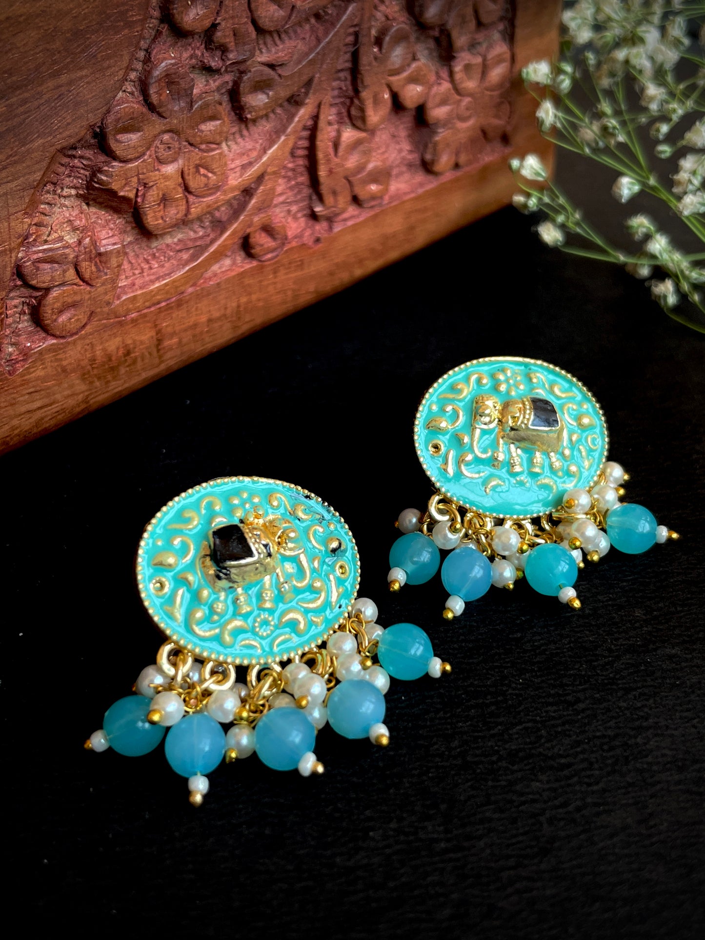 Meenakari Elephant Print Stud Earring