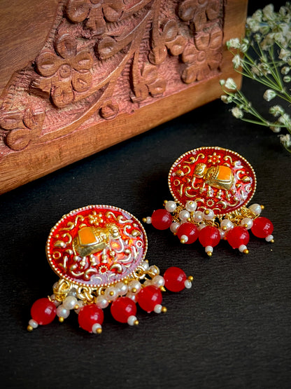 Meenakari Elephant Print Stud Earring