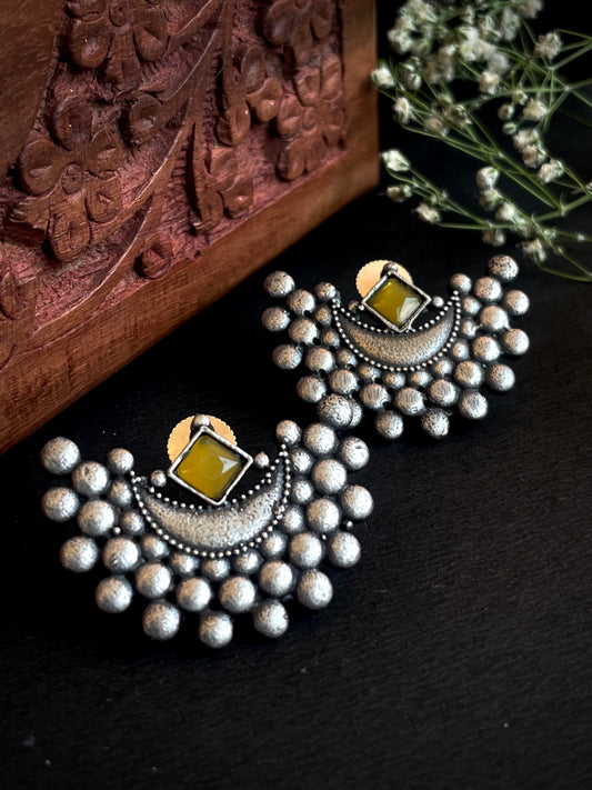 Moon Shape Stone Oxidized Stud Earring