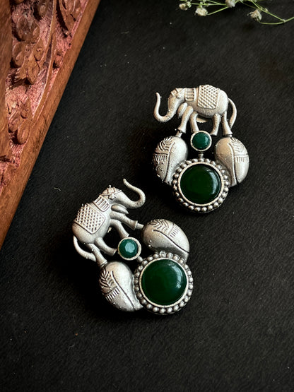 Monalisa Stone Elephant Shape Silver Replica Stud Earring