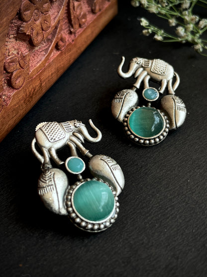 Monalisa Stone Elephant Shape Silver Replica Stud Earring