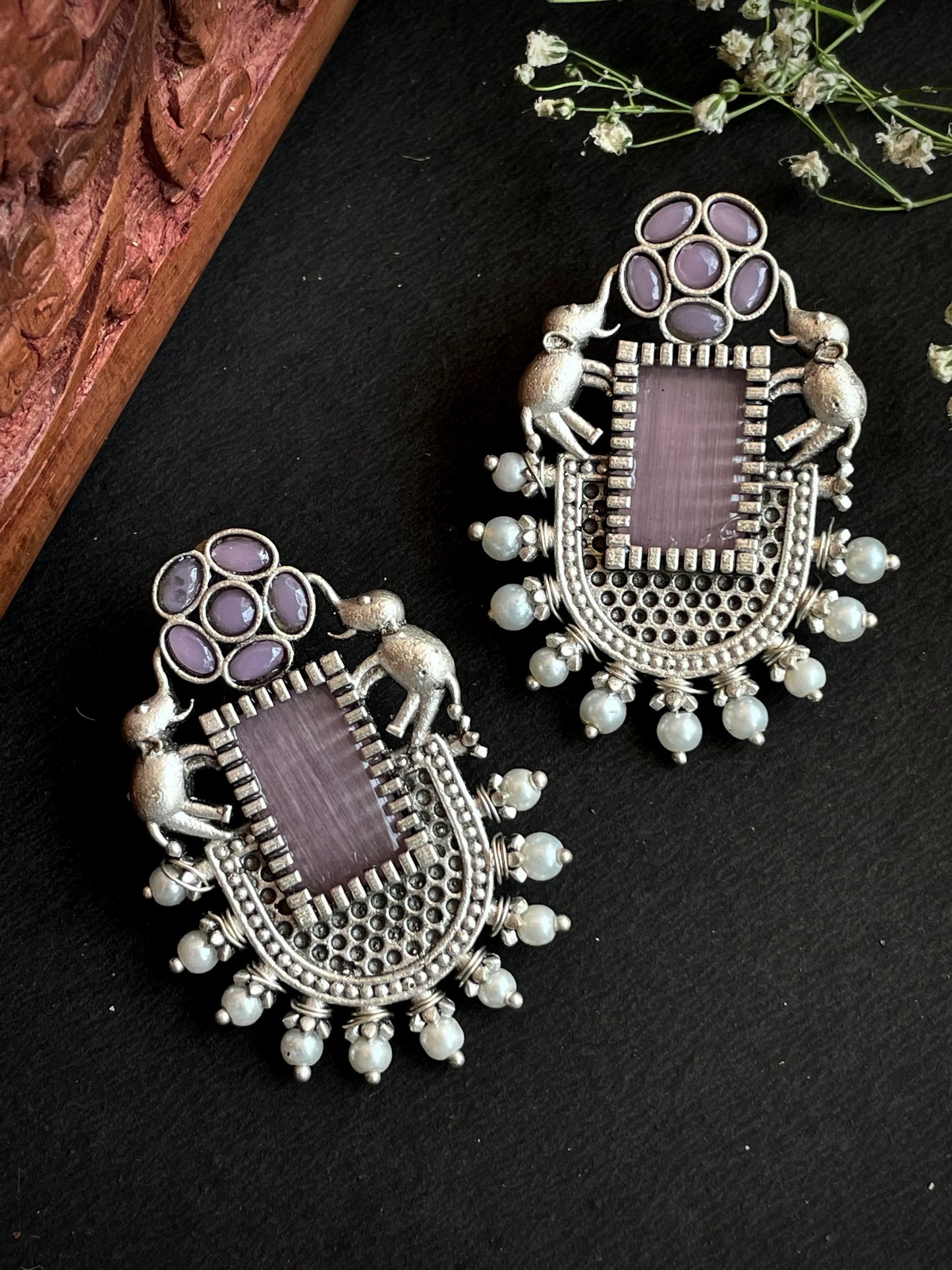 Silver Replica Big Monalisa Stone Stud Earring