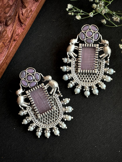 Silver Replica Big Monalisa Stone Stud Earring
