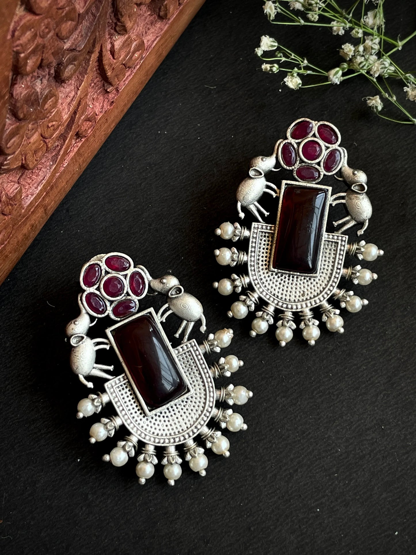 Silver Replica Big Monalisa Stone Stud Earring