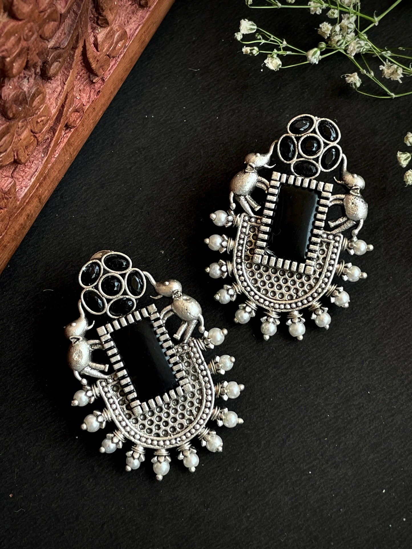 Silver Replica Big Monalisa Stone Stud Earring