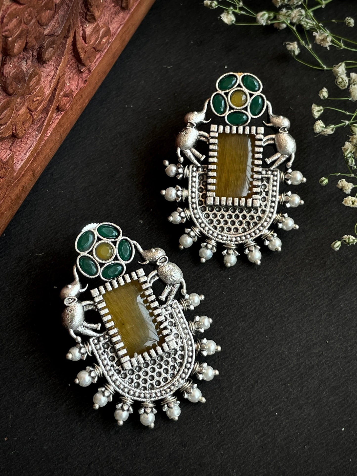Silver Replica Big Monalisa Stone Stud Earring