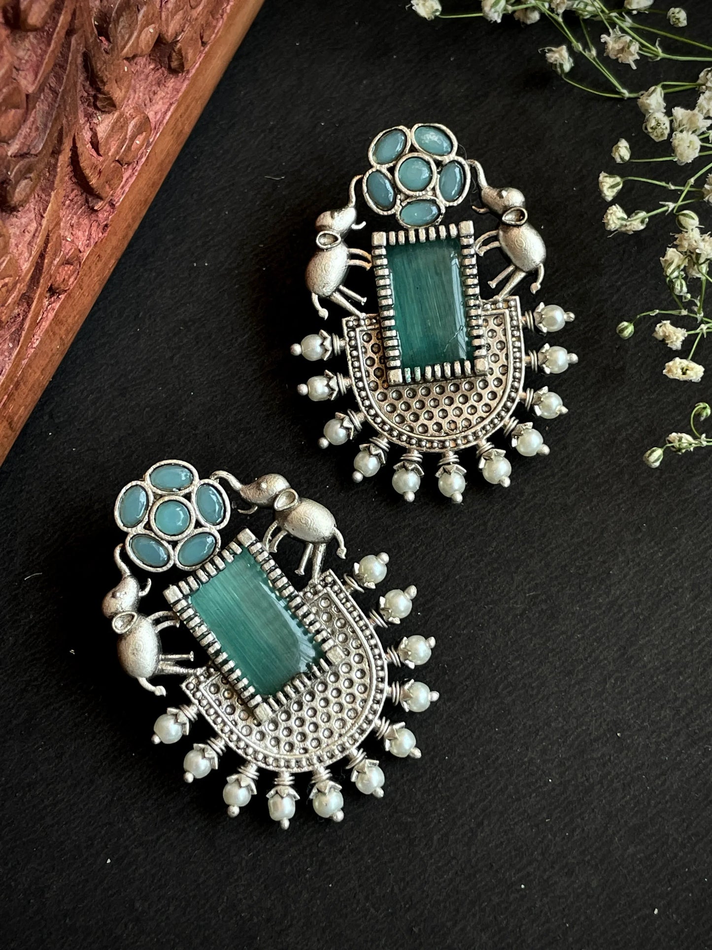 Silver Replica Big Monalisa Stone Stud Earring