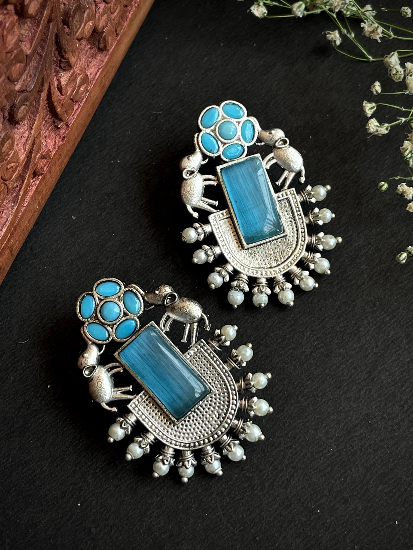 Silver Replica Big Monalisa Stone Stud Earring