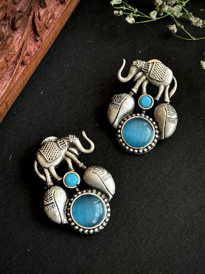 Monalisa Stone Elephant Shape Silver Replica Stud Earring