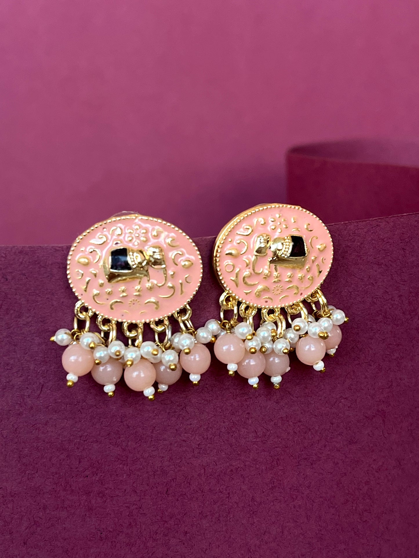 Meenakari Elephant Print Stud Earring