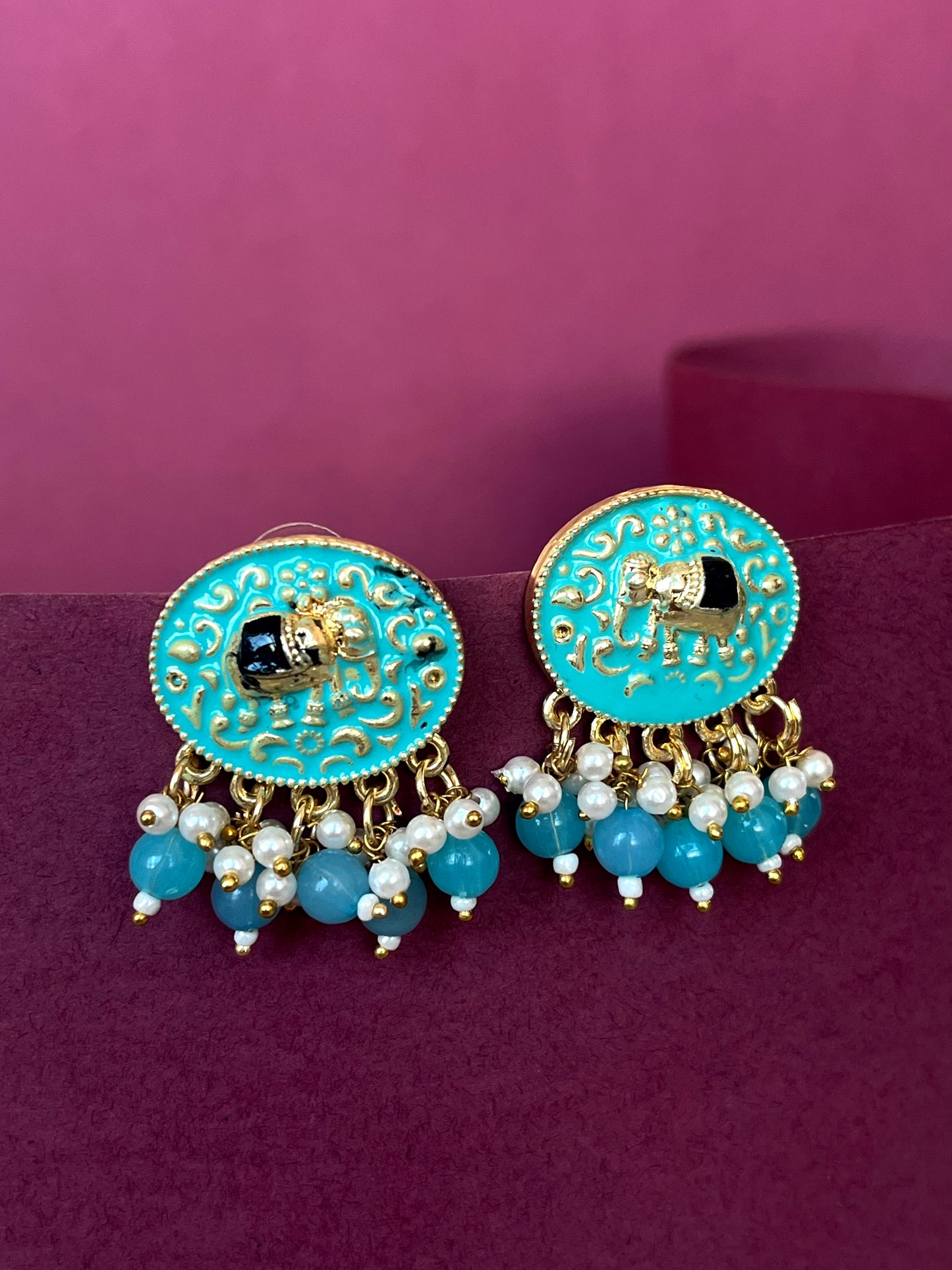 Meenakari Elephant Print Stud Earring