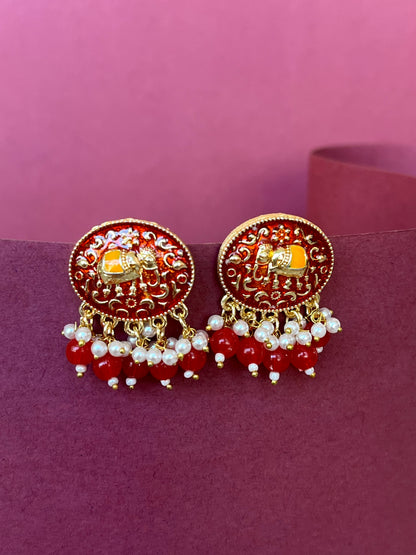 Meenakari Elephant Print Stud Earring