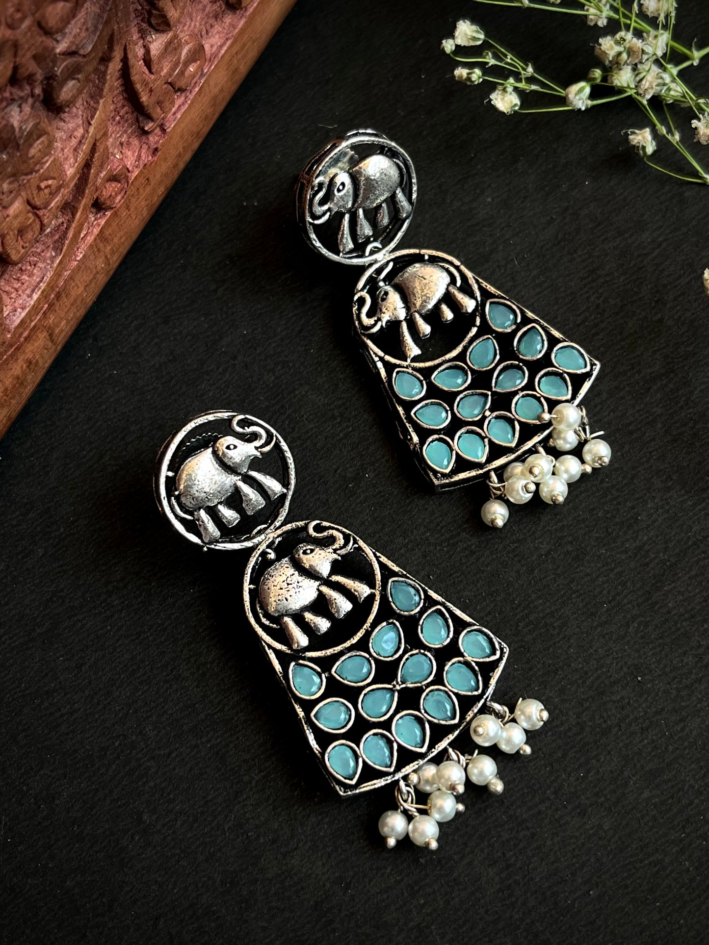 Yellow stones with Elephant Oxidized Earring