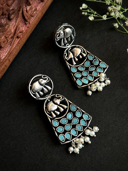 Yellow stones with Elephant Oxidized Earring