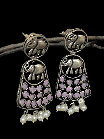 Yellow stones with Elephant Oxidized Earring