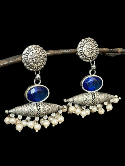 Monalisa Stone Black Polish Antique Look Earring